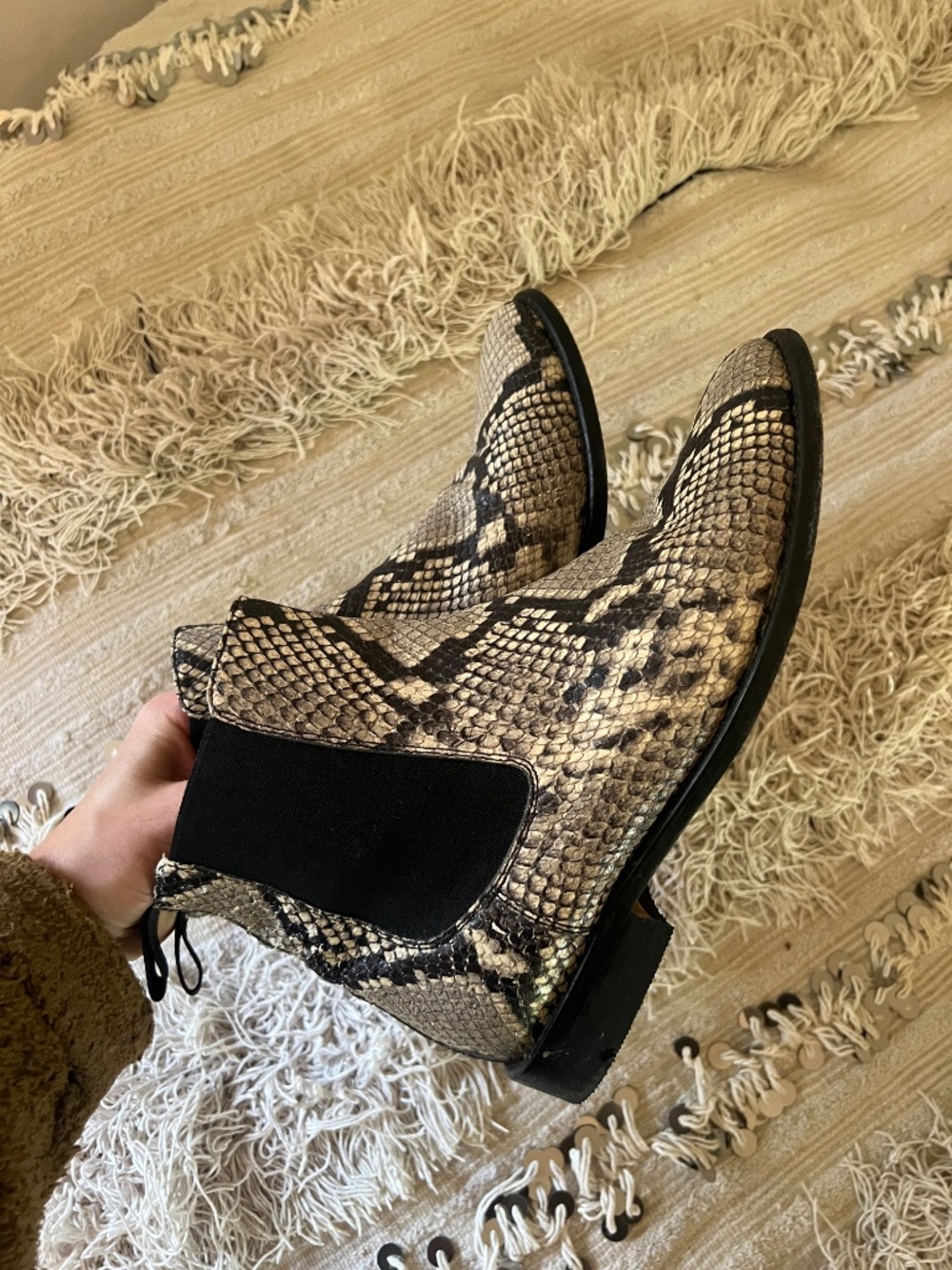 M. GEMI Snake Print Chelsea Boot Size 38 - beige/tan and black - New Heels